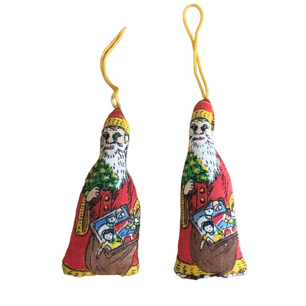 B Shackman Vintage 1970s Lot of 2 Stuffed Father Christmas Ornaments Santa Claus